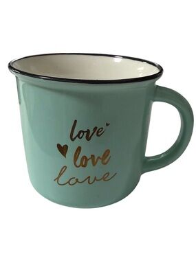 Nicole's Kitchen Love Coffee Mug - Mint Green Blue Ceramic Dishwasher Safe